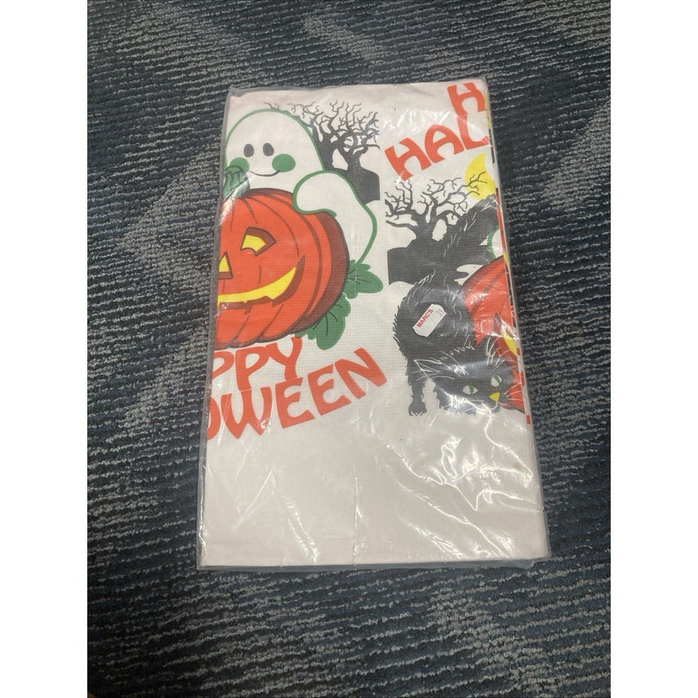 Vintage Halloween Table Cover Ghost Pumpkin Cat 54 X 96 New Sealed Spooky